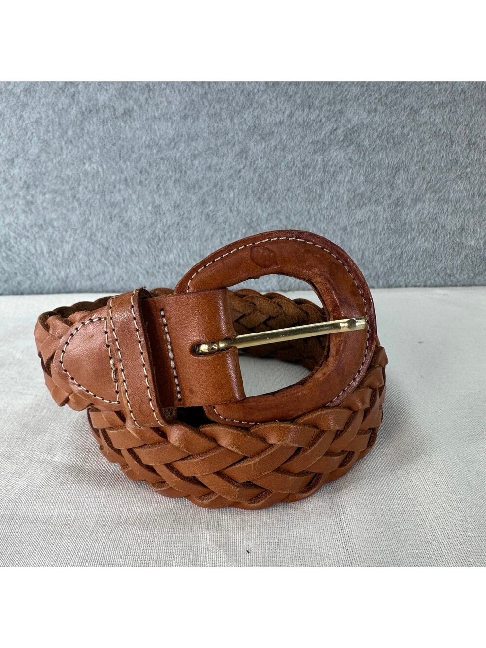 VTG Woman’s sz S Leather Braided Woven Belt Brown BOHO Western Festival Rodeo